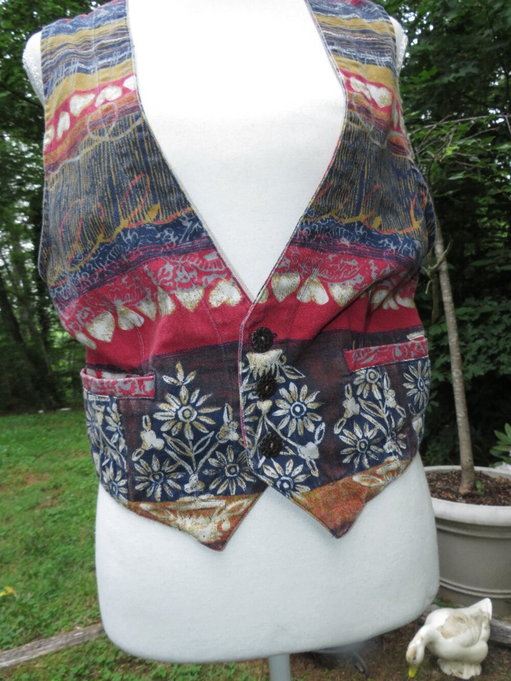Vintage 90s Turkish Tapestry Vest Boho Granny Chic Cottagecore Patchwork Floral